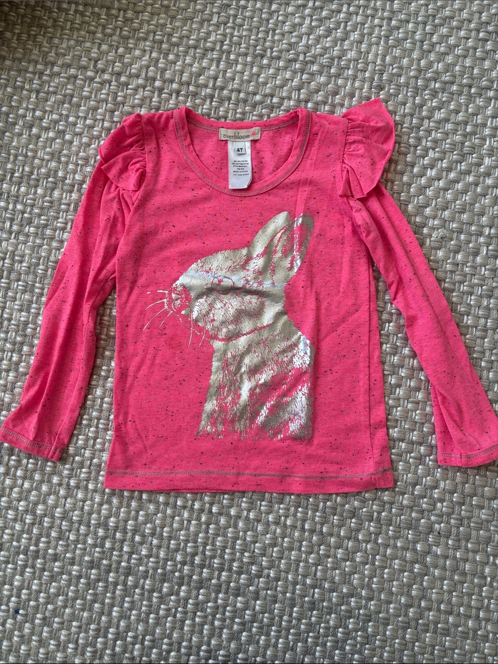 Everbloom Pink Long Sleeve Top with Gold Bunny Graphic